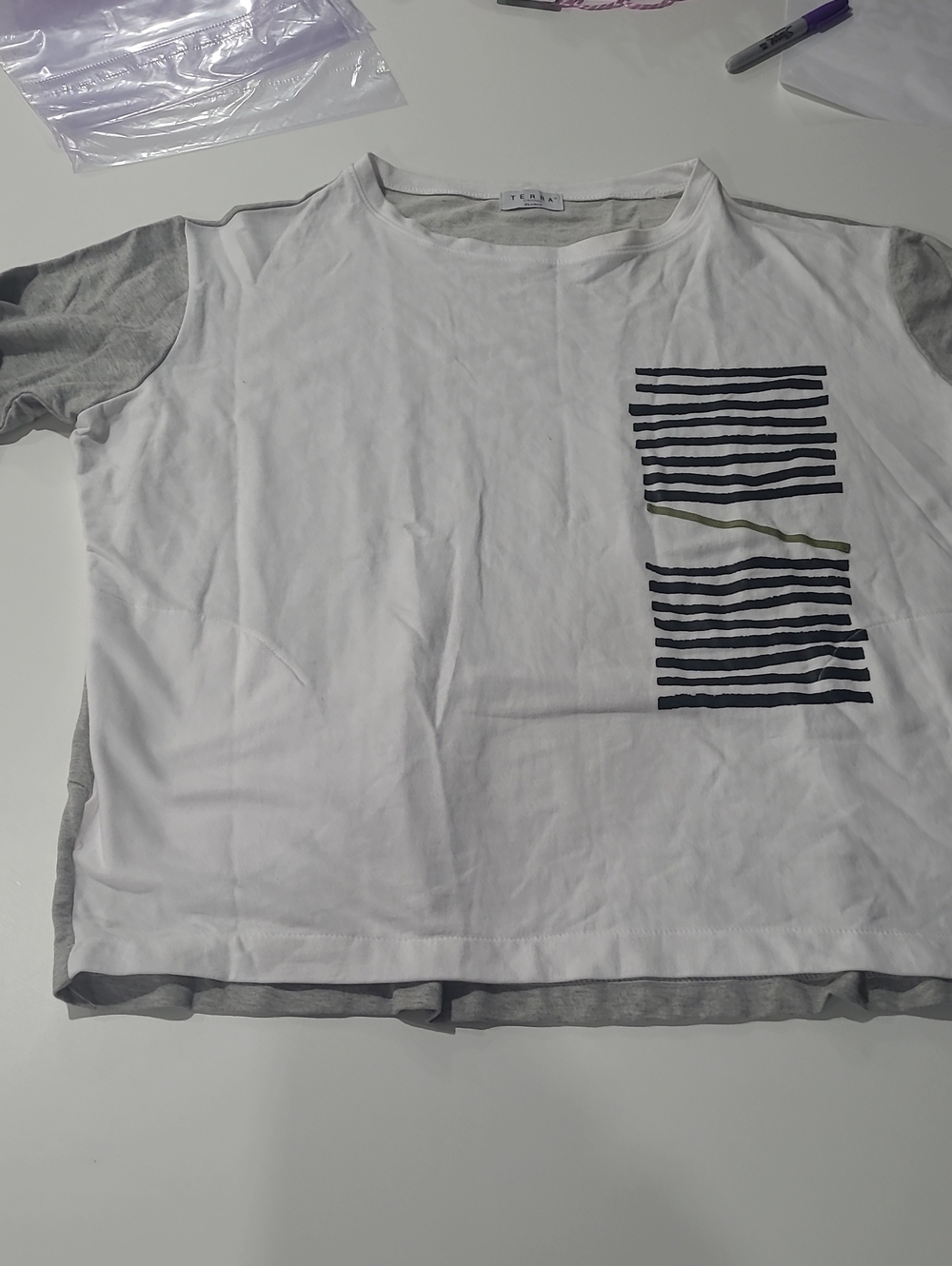 Casual White & Gray Striped Pocket Tunic
